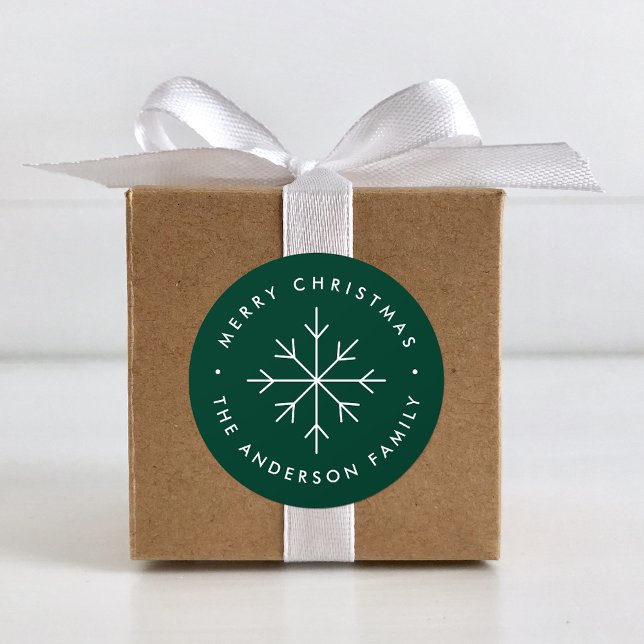 Minimalist Snowflake Green Holiday Classic Round Sticker (Creator Uploaded)