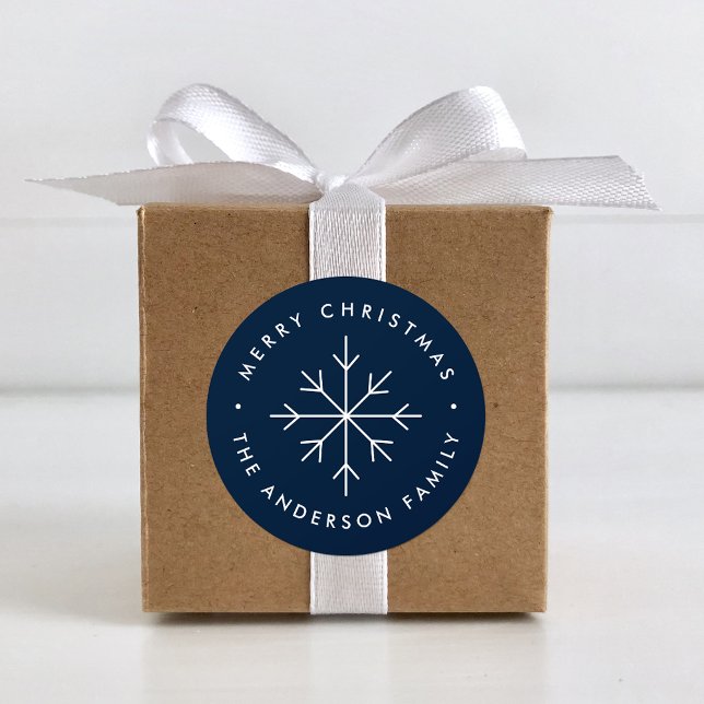 Minimalist Snowflake Navy Holiday Classic Round Sticker (Creator Uploaded)