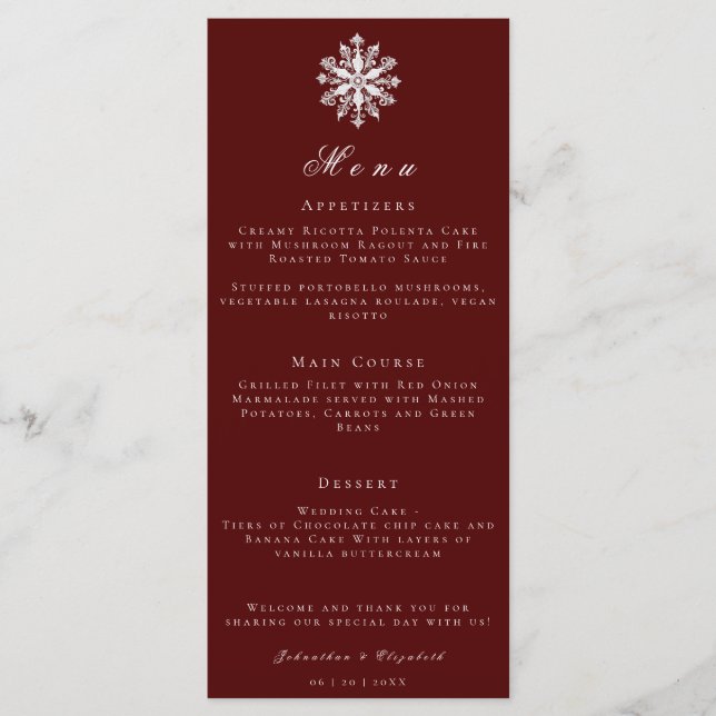 Minimalist Snowflake | Red Wedding Menu (Front)