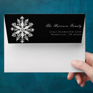 Minimalist Snowflake Wedding   Black Envelope