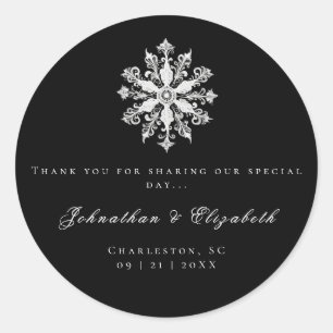 Minimalist Snowflake Wedding Black Favor Classic Round Sticker