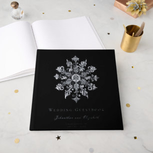 Minimalist Snowflake Wedding   Black Guest Book