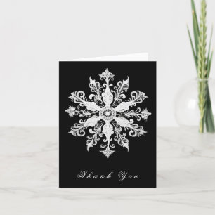 Minimalist Snowflake Wedding Black Thank You Card