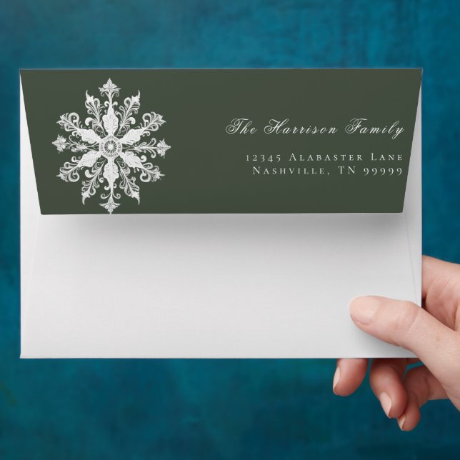 Minimalist Snowflake Wedding | Green Envelope (Hand)