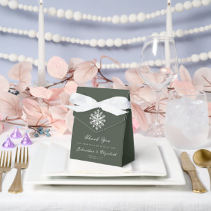 Minimalist Snowflake Wedding Green Favour Box