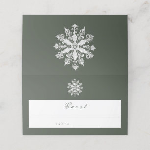 Minimalist Snowflake Wedding   Green Place Card