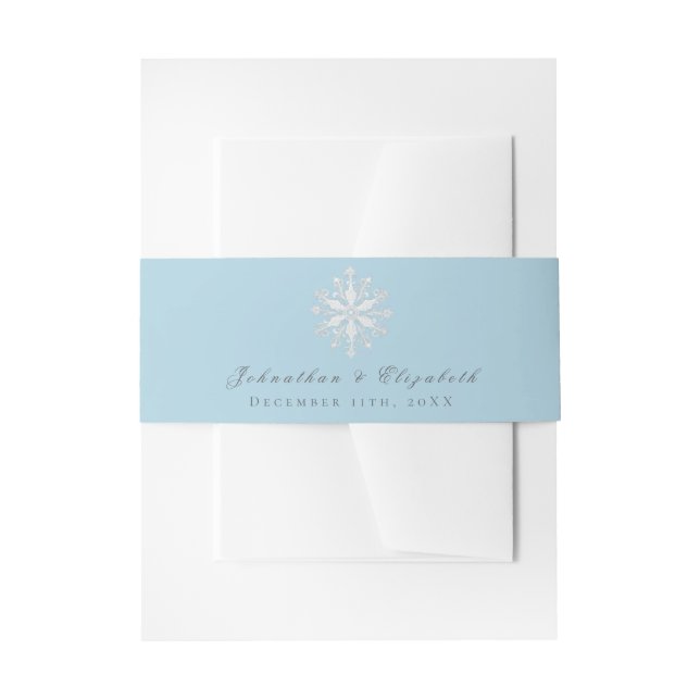 Minimalist Snowflake Wedding | Ice Blue Invitation Belly Band (Front Example)
