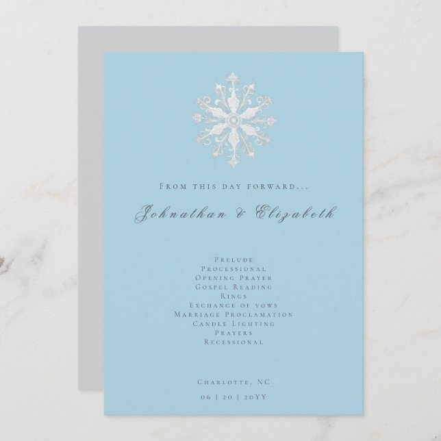 Minimalist Snowflake Wedding | Ice Blue Programme (Front/Back)