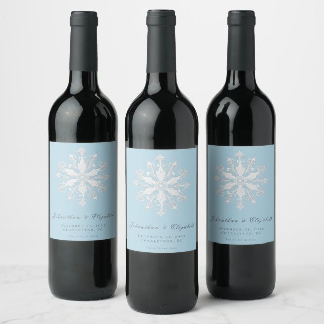 Minimalist Snowflake Wedding | Ice Blue Wine Label (Bottles)