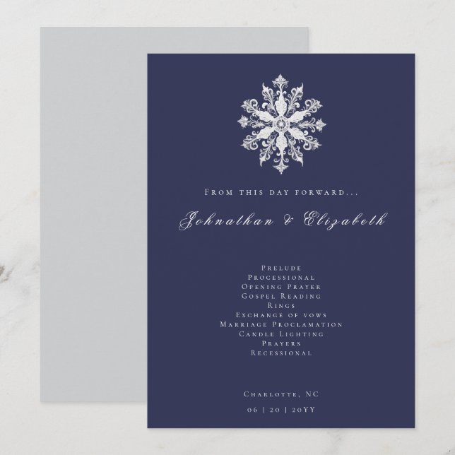 Minimalist Snowflake Wedding | Navy Blue Programme (Front/Back)