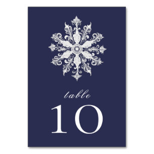 Minimalist Snowflake Wedding Navy Blue Table Number