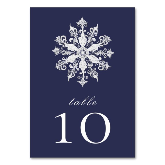 Minimalist Snowflake Wedding | Navy Blue Table Number (Front)