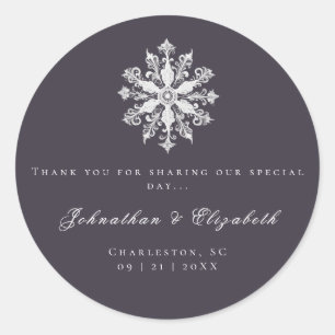Minimalist Snowflake Wedding   Plum Purple Favour Classic Round Sticker