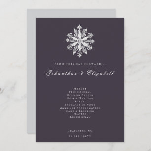 Minimalist Snowflake Wedding Plum Purple Programme