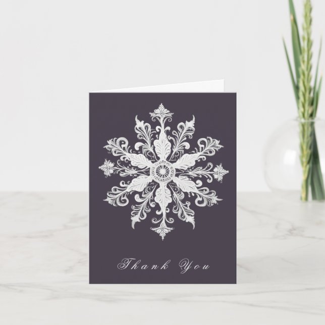 Minimalist Snowflake Wedding | Plum Purple Thank You Card (Front)