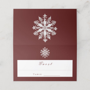 Minimalist Snowflake Wedding Red Place Card