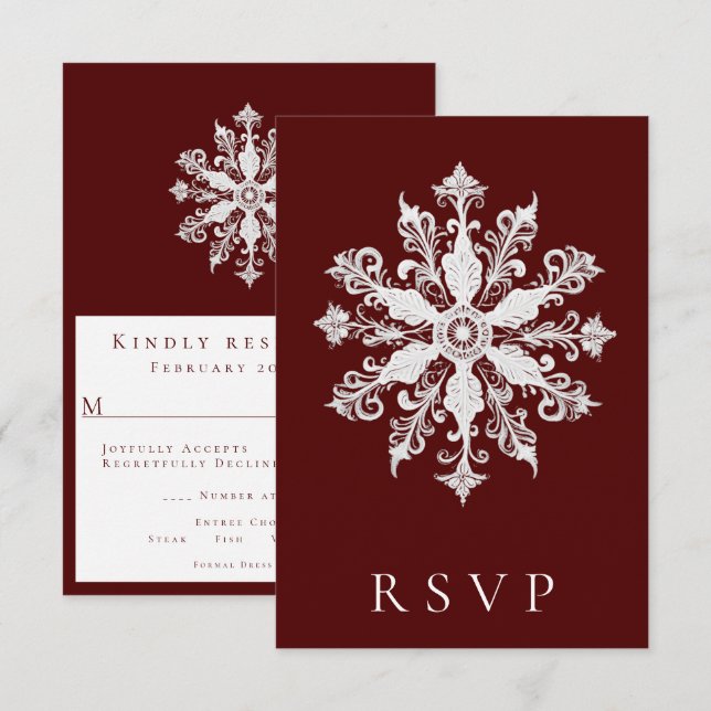 Minimalist Snowflake Wedding | Red RSVP Card (Front/Back)