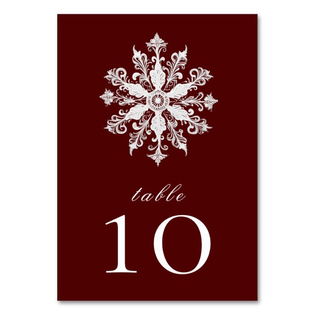 Minimalist Snowflake Wedding | Red Table Number (Front)