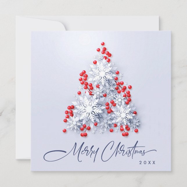 Minimalist Snowflakes Christmas Tree Greeting Holiday Card (Front)