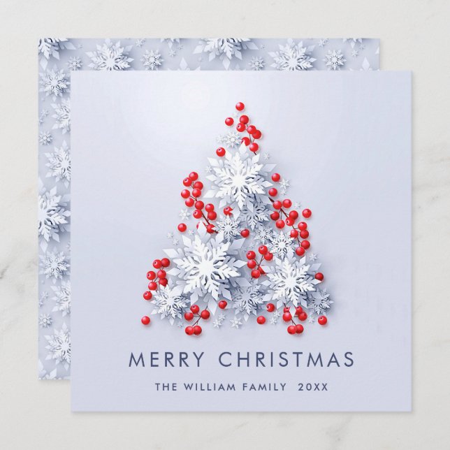 Minimalist Snowflakes Christmas Tree Greeting Holiday Card (Front/Back)