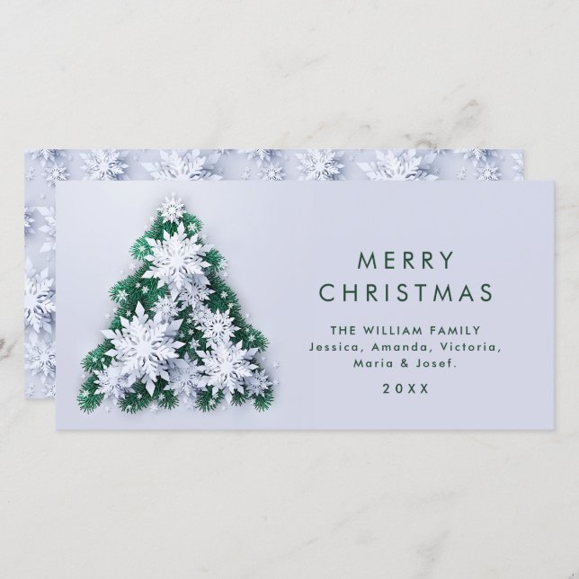 Minimalist Snowflakes Christmas Tree Greeting Holiday Card (Front/Back)