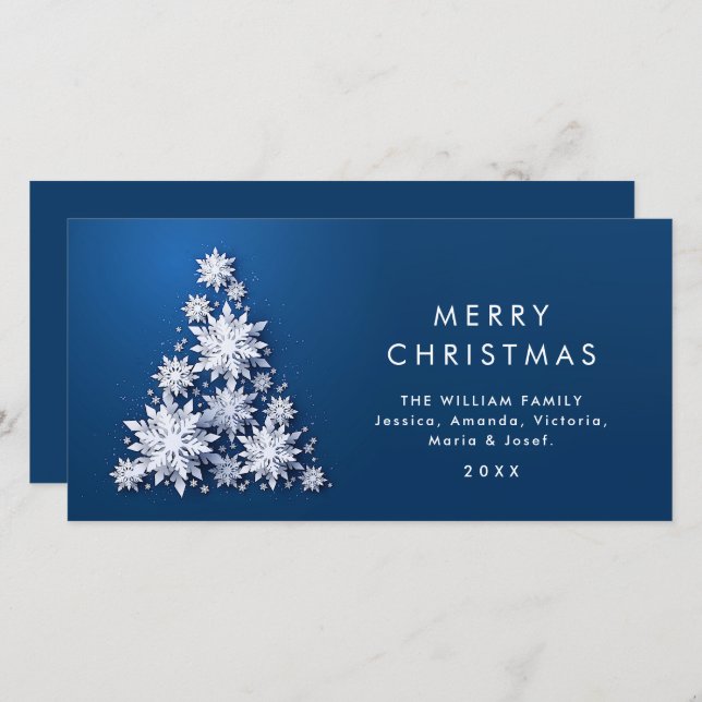 Minimalist Snowflakes Christmas Tree Greeting Holiday Card (Front/Back)