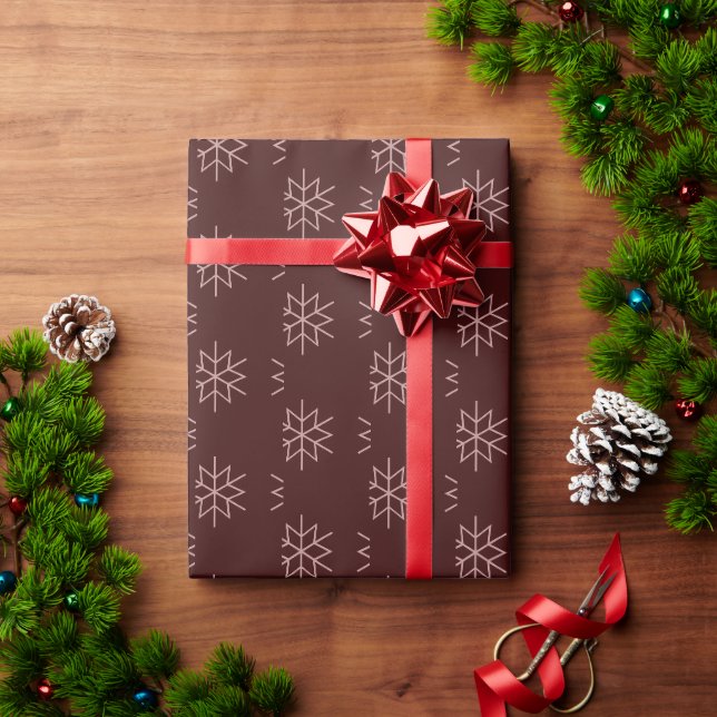 Minimalist snowflakes pattern mauve and maroon wrapping paper (Holiday Gift)