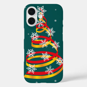 Minimalist Snowflakes Ribbon Christmas Tree iPhone 16 Case
