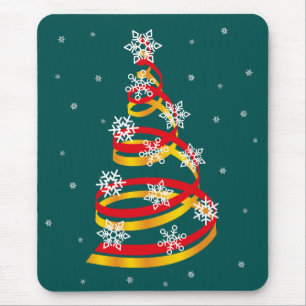 Minimalist Snowflakes Ribbon Christmas Tree Mouse Pad