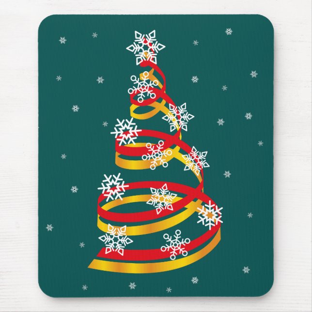Minimalist Snowflakes Ribbon Christmas Tree Mouse Pad (Front)