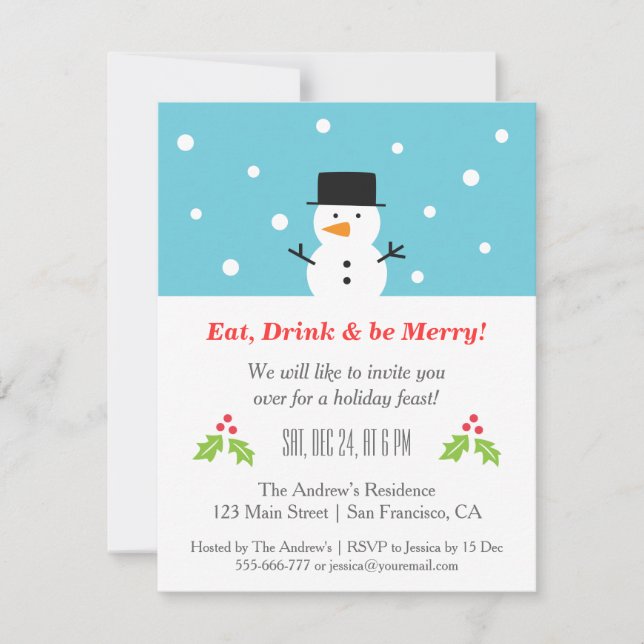 Minimalist Snowman Christmas Party Invitations (Front)