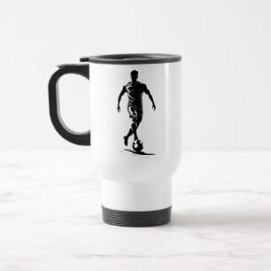 Minimalist Soccer Player Silhouette Art Travel Mug