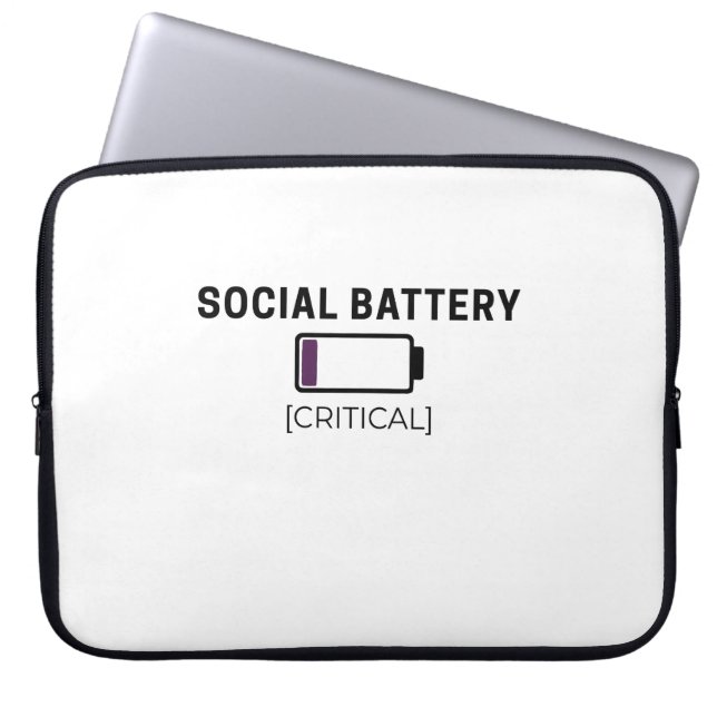 Minimalist Social Battery Low Typography 15" Laptop Sleeve (Front)