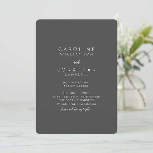 Minimalist Soft Black Chic Elegant Modern Wedding  Invitation (Standing Front)