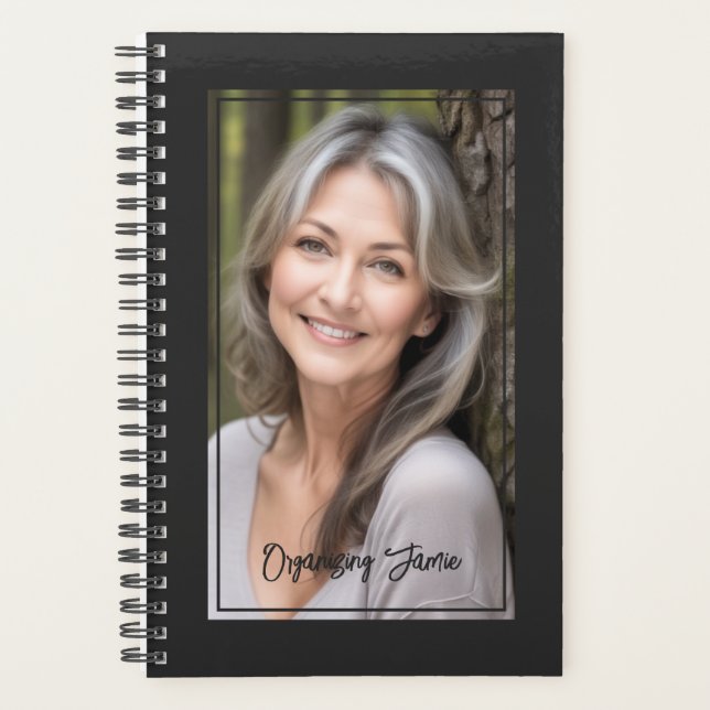 Minimalist Soft Black Personalised Script Photo Planner (Front)