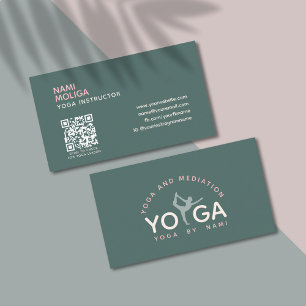 Minimalist Soft Green Pink Simple Yoga Studio Business Card