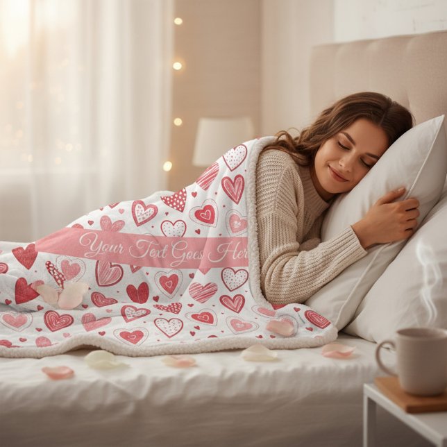 Minimalist Soft Heart Sketch Pattern Sherpa Blanket (Creator Uploaded)