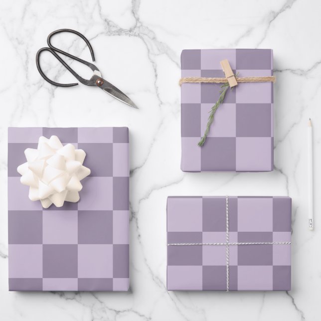Minimalist Soft Lavender Checkerboard Pattern  Wrapping Paper Sheet (Front)