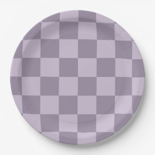 Minimalist Soft Lavender Chequerboard Pattern  Paper Plate