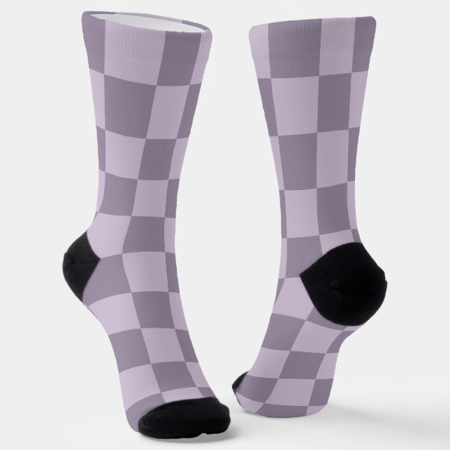Minimalist Soft Lavender Chequerboard Pattern  Socks (Angled)