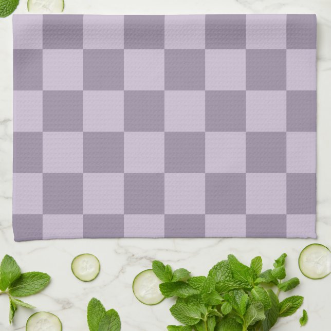 Minimalist Soft Lavender Chequerboard Pattern  Tea Towel (Folded)