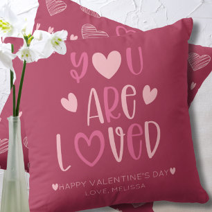 Minimalist Soft Magenta You Are Loved Valentine's Cushion