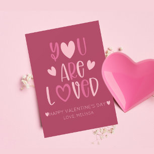 Minimalist Soft Magenta You Are Loved Valentine's  Holiday Card