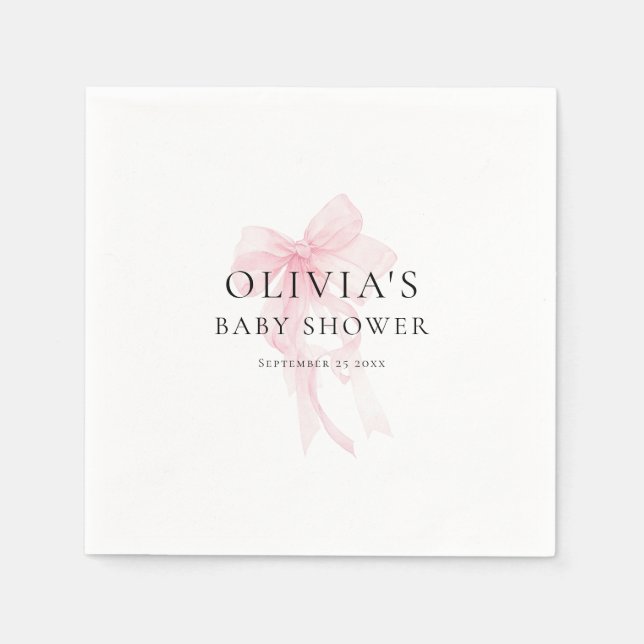 Minimalist Soft Pink Bow Baby Shower Napkin (Front)