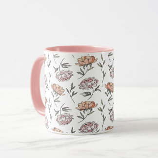 Minimalist Soft Pink Floral Botanical Sketch Two-T Mug