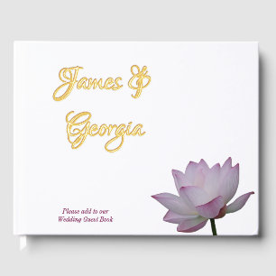 Minimalist soft pink & green lotus Wedding  Guest Book