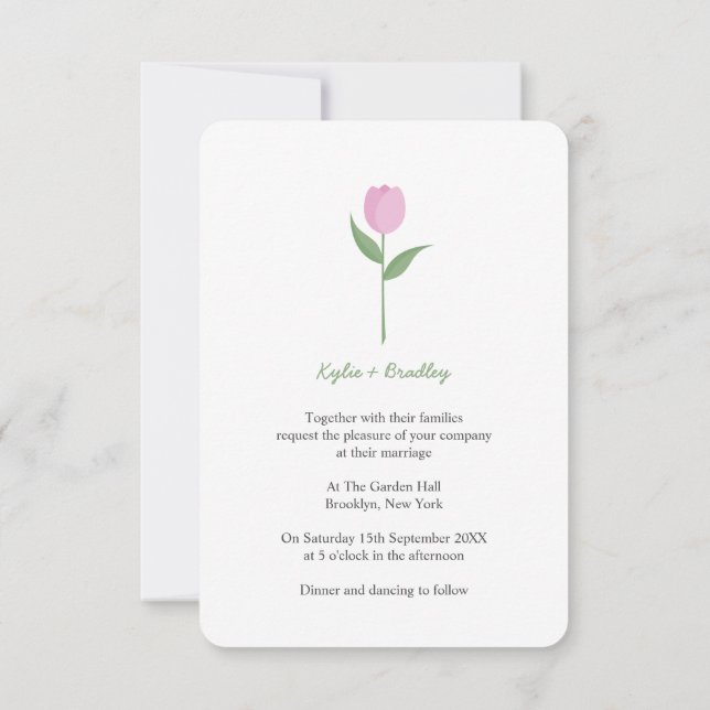 Minimalist Soft Pink Tulip Invitation (Back)