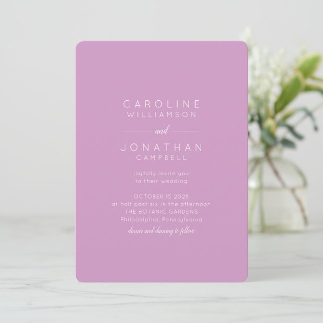 Minimalist Soft Purple Elegant Modern Wedding  Invitation (Standing Front)