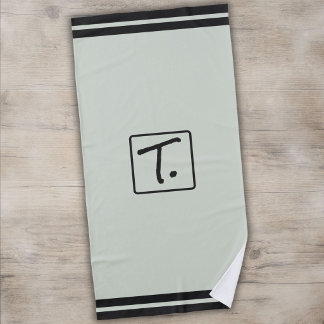 Minimalist Soft Sage with Black Monogram Beach Towel
