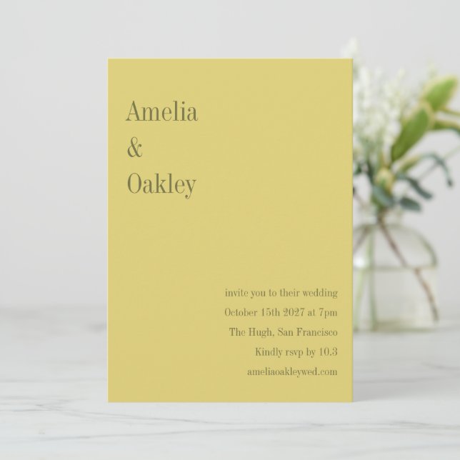 Minimalist Soft Yellow Elegant Chic Modern Wedding Invitation (Standing Front)